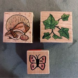 Lot of 3 Sugar loaf product Whispers Rubber stamps (ivy, shells, butterfly)
